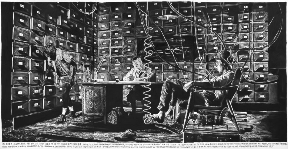 Rinus Van de Velde, ’Close your eyes. Do not think of me.’ , 2015, 300 cm x 600 cm charcoal on canvas, Courtesy Tim Van Laere Gallery, Antwerp