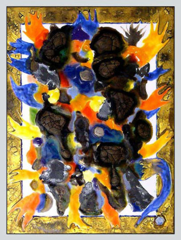 Umwelt Glasurenmalerei mit Goldrahmen, 2005, 25 x 33 cm