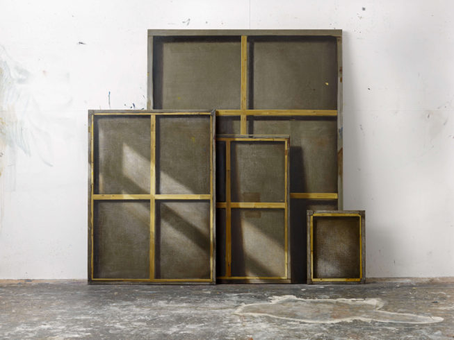 Rohstoff (Atelieransicht), 2010, Öl auf Leinwand, 220 x 238 cm, dreiteilig