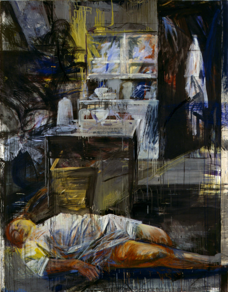 Die Glasmenagerie, 1983, Kunstharz, Eitempera, Ölfarbe auf Nessel, 240 x 190 cm, 1983