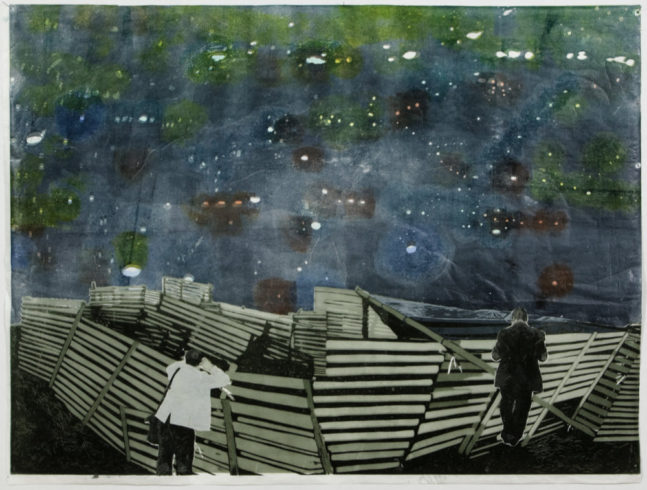 Besuch auf dem Land, 2007, Linol-/Holzschnitt, 87 x 119 cm ©VG Bild-Kunst, Bonn 2019/ Uta Zaumseil, Foto: Christof Beer