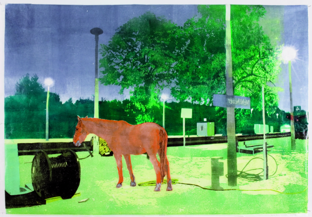 Der wilde Osten, 2006 Holzschnitt, 76,5 x 111 cm VG Bild-Kunst, Bonn 2019 / Uta Zaumseil, Foto: Christof Beer