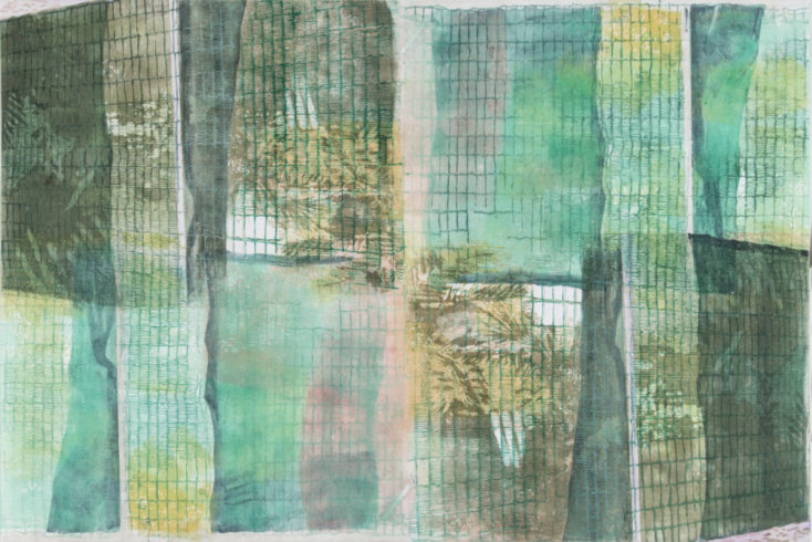 Schöner Zaun, 2018, Linolschnitt, 62 x 92 cm ©VG Bild-Kunst, Bonn 2019/ Uta Zaumseil, Foto: Christof Beer