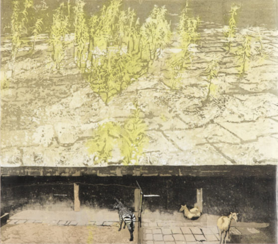 O.T., 2017, Linolschnitt, 62 x 70 cm ©VG Bild-Kunst, Bonn 2019/ Uta Zaumseil, Foto: Christof Beer