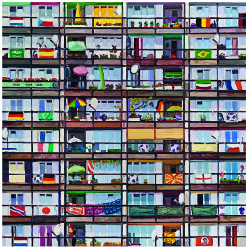 Sozialpalast (WM 2006) 2016 Öl/Lwd. 200 x 200 cm