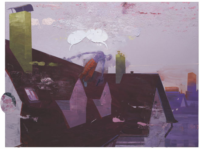 Hard Hand to Hold, 2016, Öl und Collage auf Linoleum, 181 x 241,5 cm © Ruprecht von Kaufmann, Foto: Stefan Maria Rother, Berlin