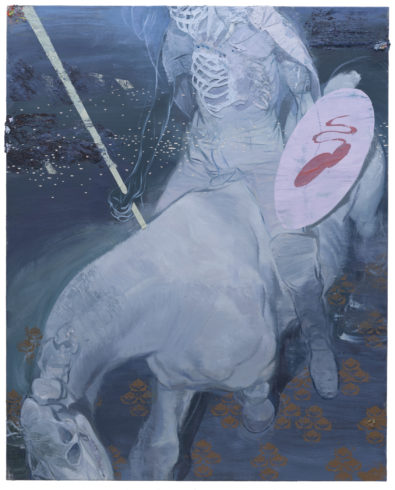 Der Junge auf dem weißen Pferd (Knight in White Amor), 2018, Öl auf Linoleum auf Holz, 153 x 122,5 cm © Ruprecht von Kaufmann, Foto: Stefan Maria Rother, Berlin