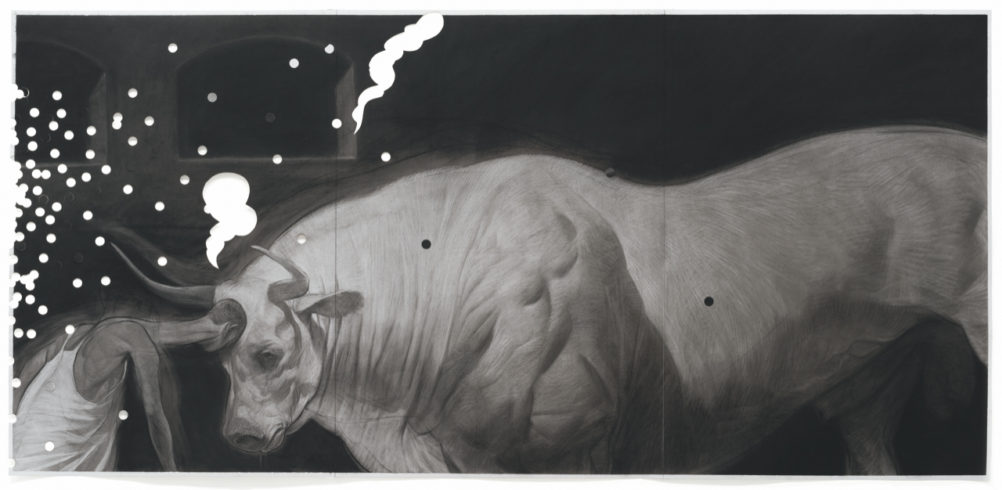 Der Stierkämpfer, 2019, Kohle auf Papier, 210 x 100 cm © Ruprecht von Kaufmann, Foto: Stefan Maria Rother, Berlin