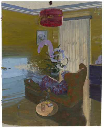 Remote-Controll, 2019, Öl und Collage auf Linoleum auf Holz, 153 x 122,5 cm © Ruprecht von Kaufmann, Foto: Stefan Maria Rother, Berlin