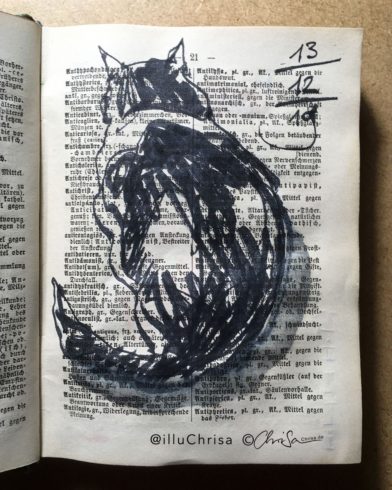 Katze, Kalligrafiestift, 2019, Foto © Hans-Christian Sanladerer