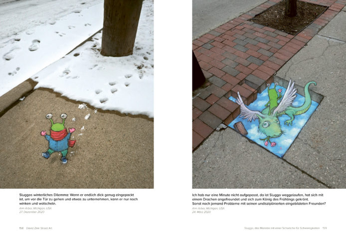 Abbildungen aus dem Innenteil des Buches David Zinn, Street Art, Penguin Random House Verlagsgruppe.