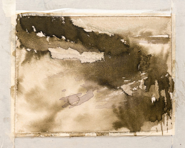 Monochrome Nassuntermalung für ein Dünenbild mit Acylic Ink in Sepia