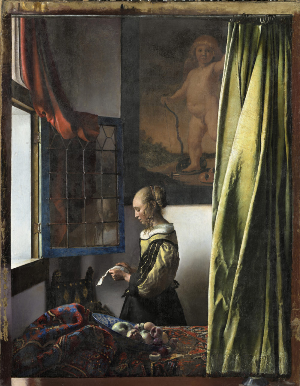 Briefleserin am offenen Fenster, 1657–58, Öl auf Leinwand, Gemäldegalerie Alte Meister, Dresden.