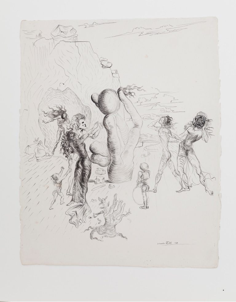 Salvador Dalí, La Métamorphose de Narcisse, 1937, Tuschfeder, teils über Bleistift, auf festem Velin, ca. 54 x 43,5 cm Sammlung Klewan, Salvador Dalí, Fundació Gala-Salvador Dalí / VG Bild-Kunst, Bonn 2023