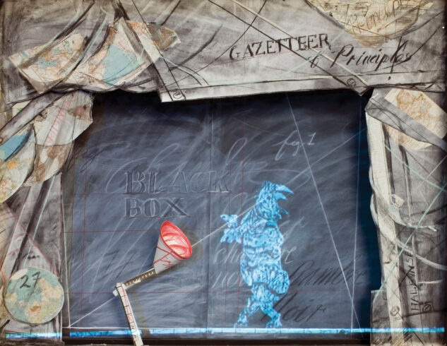 Filmstill aus Black Box / Chambre Noire, 2005 35-mm-Film, auf Video übertragen, zweiseitig projiziert auf ein Theatermodell mit Zeichnungen und mechanischen Puppen, 360 x 200 x 139,5 cm; 22 Min. Louisiana Museum of Modern Art, Humlebaek, Denmark Acquired with funding from The New Carlsberg Foundation Abb.: Kentridge Studio © William Kentridge