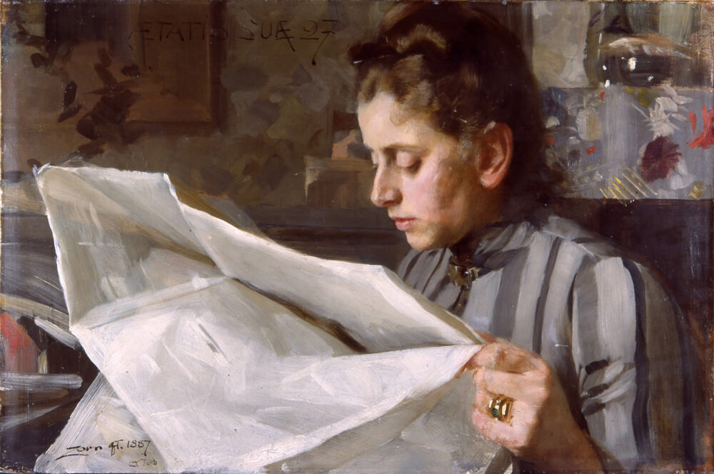 Anders Zorn (1860–1920), Die lesende Emma Zorn, 1887, Öl auf Leinwand, 40,2 x 60,6 cm, Zornmuseet, Mora © Zornmuseet, Mora