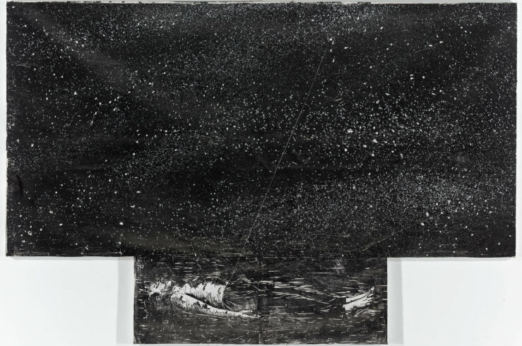Anselm Kiefer Der gestirnte Himmel über mir und das moralische Gesetz in mir, 1997 268 × 398 cm, Holzschnitt, Emulsion, Acryl und Schellack auf Papier, Collage auf Leinwand ALBERTINA, Wien Foto: © Ulrich Ghezzi / Bildrecht, Wien 2025