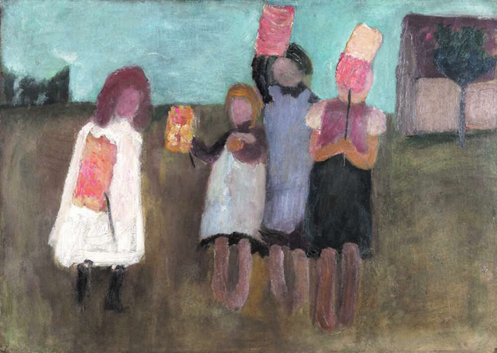 Paula Modersohn-Becker, Kinder mit Laternen vor Haus, um 1901, Kunsthandel Wolfgang Werner Bremen/Berlin © Paula-Modersohn-Becker-Stiftung, Bremen