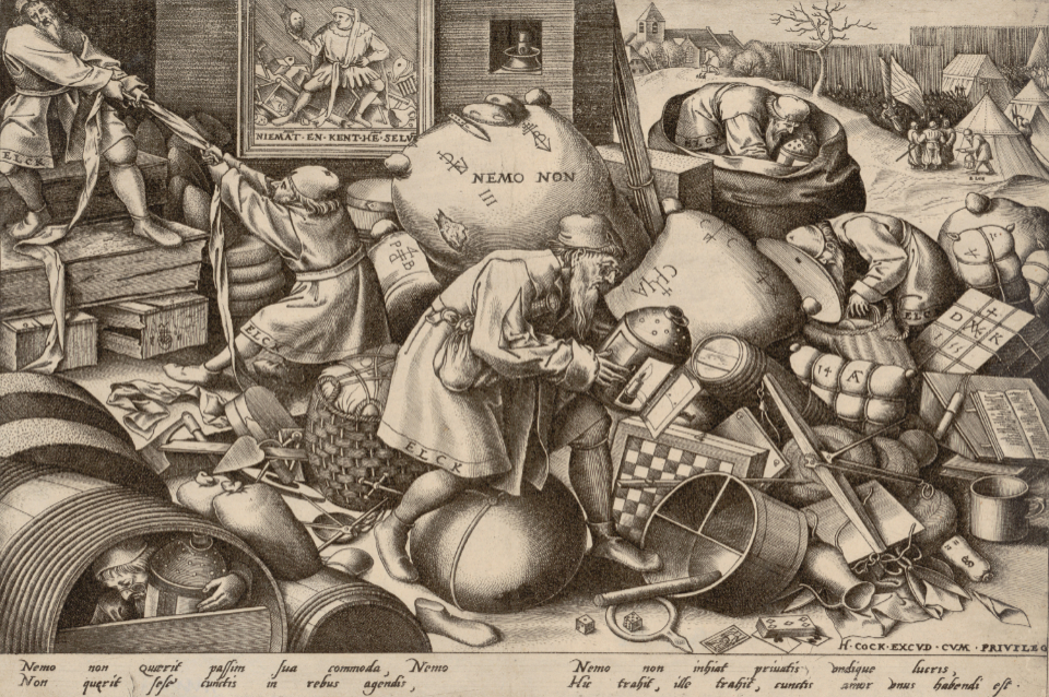 Pieter Bruegel d.Ä., gestochen von Pieter van der Heyden, Jedermann (elck), ca. 1558, Kupferstich, 232 x 298 mm Albertina, Wien