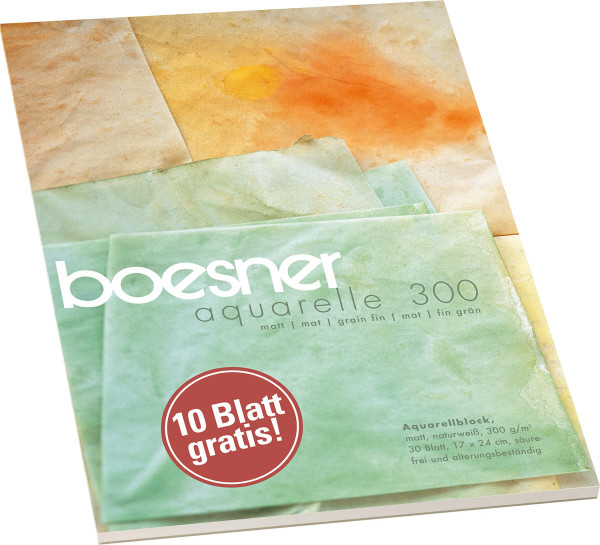 boesner – Aquarelle 300 Profi-Aquarellblock, 17 x 24 cm mit 10 Blatt gratis