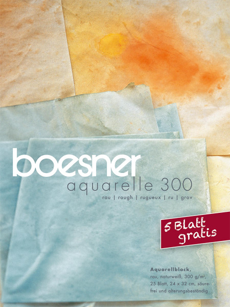 boesner – Aquarelle 300 Profi-Aquarellblock, 24 x 32 cm mit 5 Blatt gratis