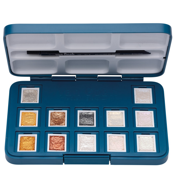 Royal Talens – Van Gogh Pocket Box mit 12 ½ Näpfchen Metallic-/Interferenzfarbtöne