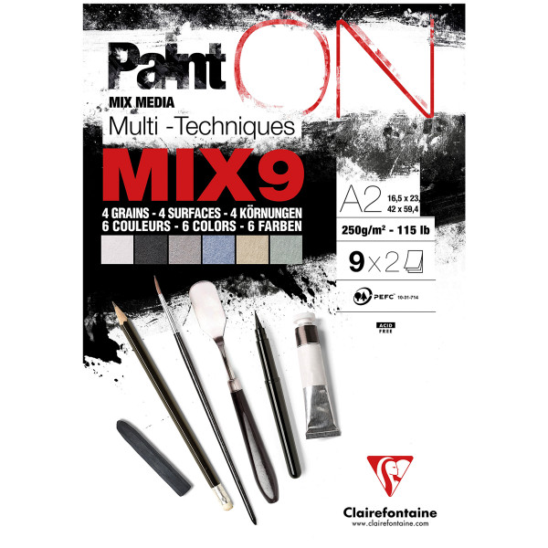 Clairefontaine Paint On Multitechnik-Papier Mix-Block mit 9 Sorten
