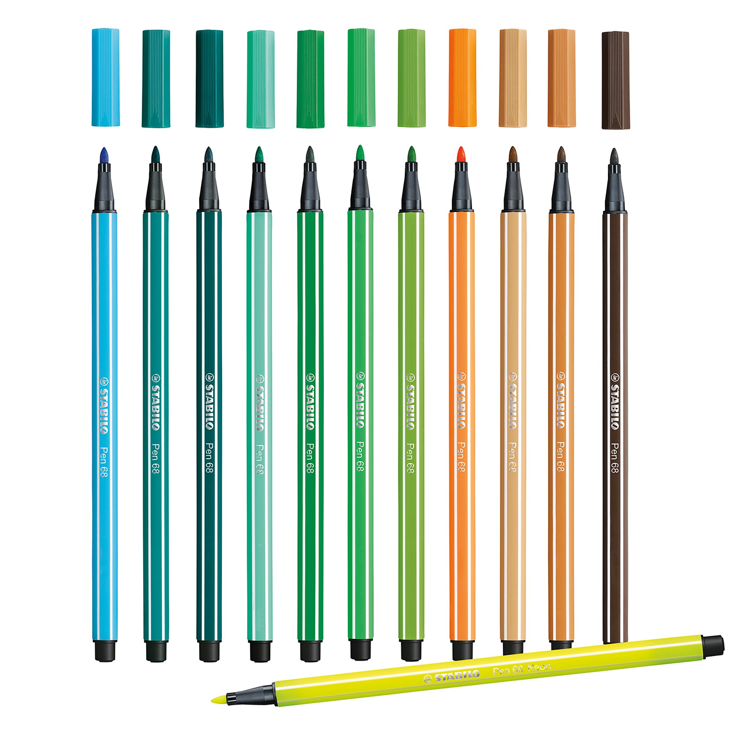 STABILO Pen 68 Brush Premium Filzstifte – 6er-Set In Ozeanfarben | Variable Linie 1-3 Mm | Wasserbasierte Tinte